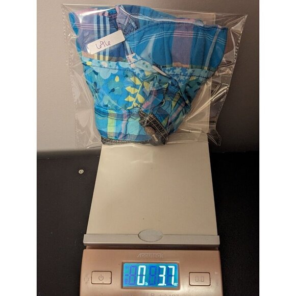 OshKosh Girl Denim Vestbak Overall Dress Blue Floral & Plaid Tiered Skirt 9M - Picture 8 of 8